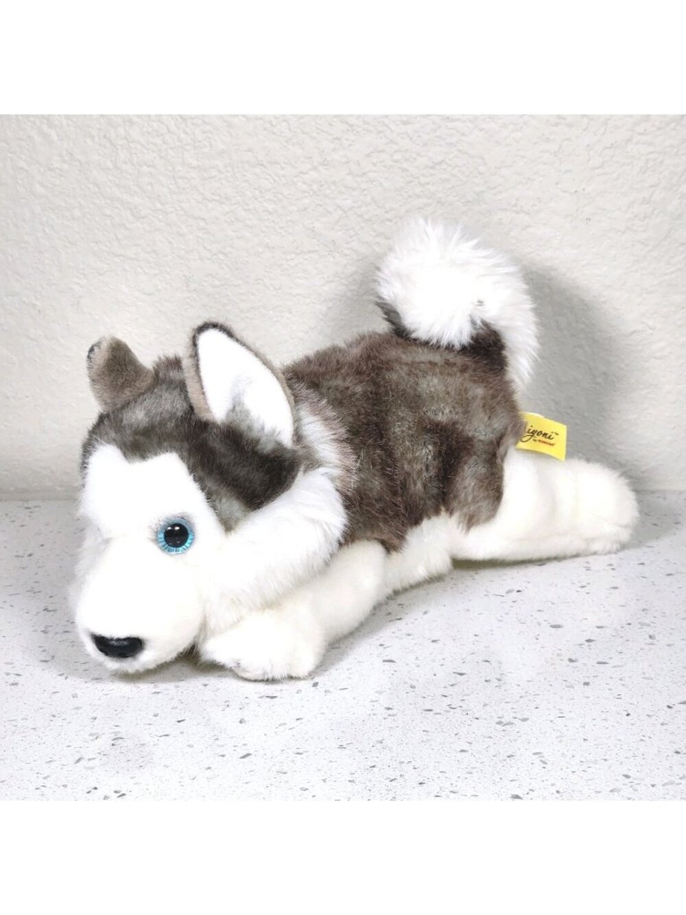 Aurora Miyoni Husky Wolf Plush Stuffed Animal Beanie Bean Bag Toy 9" Blue Eyes